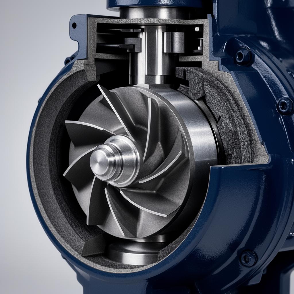 Cutaway view of an industrial marine pump impeller